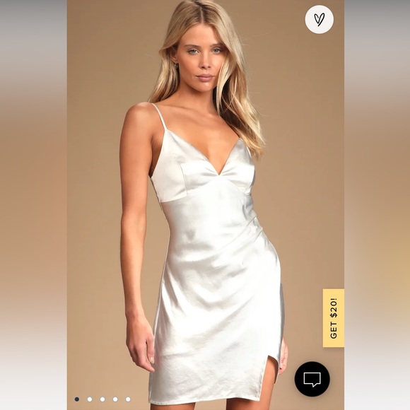 Lulu’s Came to Celebrate White Satin Asymmetrical Slip Mini Dress - Picture 1 of 5